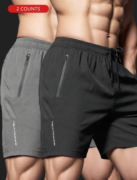 LOTHRIC Solid Men Grey, Black Gym Shorts