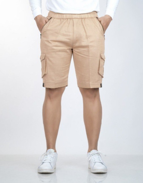 VRAJGLOBAL Solid, Self Design, Varsity Men Khaki Cargo Shorts