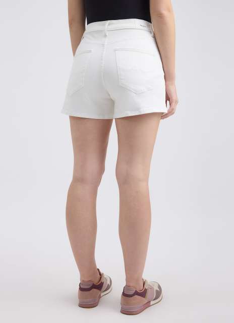 Pentoo Solid Women Denim White Denim Shorts, High Waist Shorts view 4