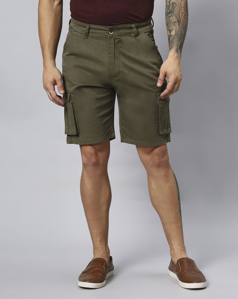 Hence Solid Men Dark Green Cargo Shorts