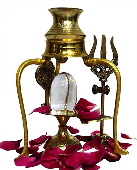 KHBBGM Crystal Shiva Lingam with Shiv Trishul Tripai Stand Shiv