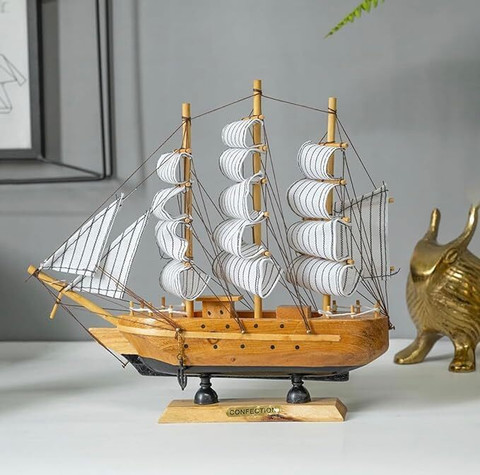 CRAFTSEXPORT Wooden Handcrafted Sailing Ship Decorative Showpiece  25 cm