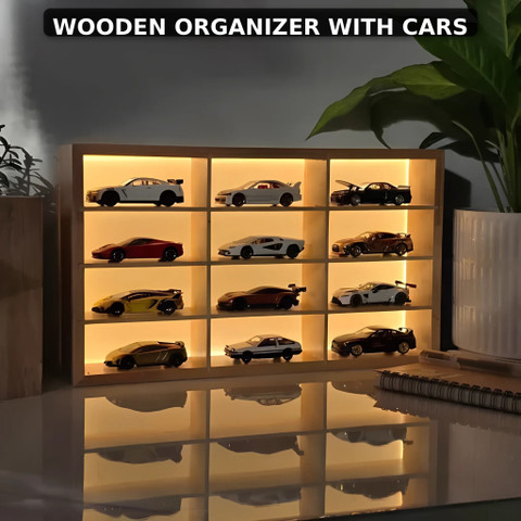 Fancy Things Wooden Light-Up Hot Wheels Organizer – 12-Slot