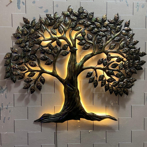 Vfrills Metal Tree Wall Decor Art with LED Light Big Sculpture