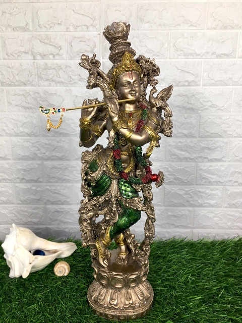 Brass Bal Gopal Krishna Idol Statue Eating Butter Makhann Chor for Home Décor Height 7 Inch