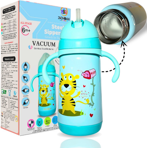 Zozobaa 2in1 Thermosteel Baby Feeding Nipple, Sipper Bottle With Handle  Weighted Straw