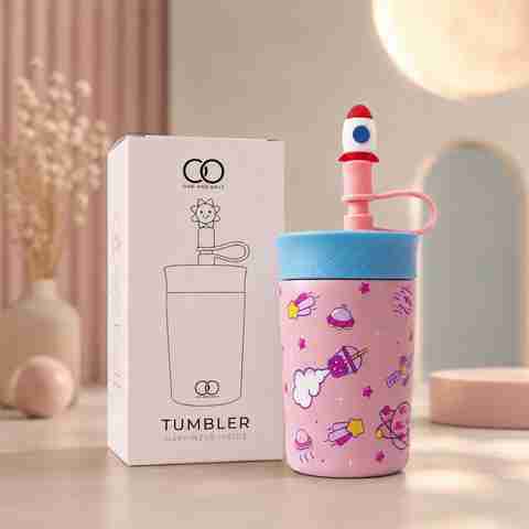 Fringoo Kids Stainless Steel Water Bottle With Straw – 350ml, BPA-Free, Double-Wall Insulated, Hand Wash