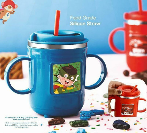 FLOSTRAIN Stainless Steel Milk Sipper Mug for Kids with Soft Silicone Straw