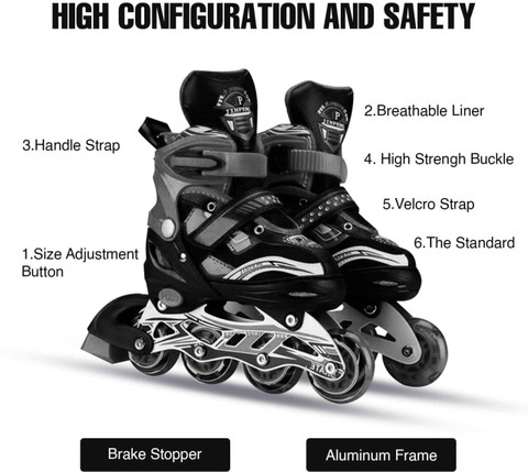 KOJERAFASHION Skates with PU Flashing Wheel Aluminum Body in-Line Skates003  Shoe Skates Size Age 10-16 Years UK