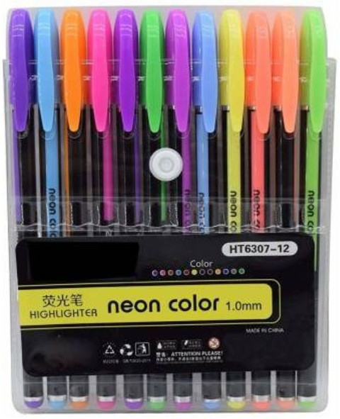Barbarik Neon Gel and Glitter Color Pen Set Gel Pen (Pack of 12,  Multicolor) Fine Nib Sketch Pen