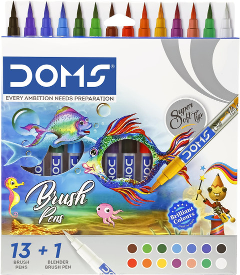 DOMS 14 Shades Brush Pen Box Pack Brush Tip Nib Sketch Pens