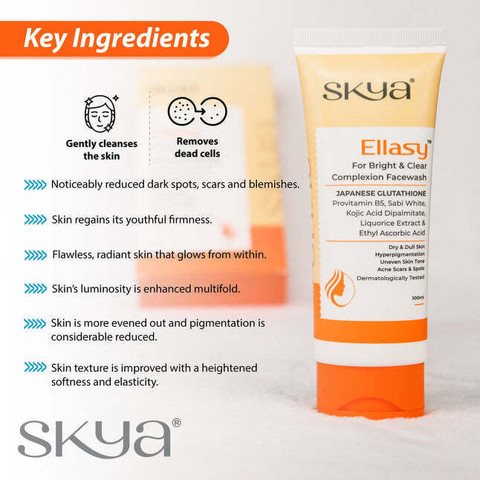 SKYA SKYA ELLASY BRIGHT & CLEAR FACE WASH WITH JAPANESE GLUTATHIONE, PROVITAMIN B5, SABI WHITE, KOJIC ACID DIPALMITATE, LIQUORICE EXTRACT & ETHYL ASCORBIC ACID FOR HYPERPIGMENTATION, SKIN BRIGHTENING, UNEVEN SKIN TONE, ACNE