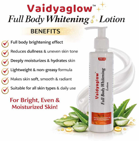 vaidyaglow glutathione skin whitening Vaidyaglow FULL Body Whitening Lotion Glutathione & Vitamin C COMBO PACK 2