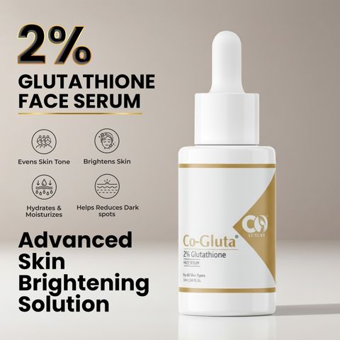 2 glutathione face serum Co Luxury Co-Gluta 2% with Vitamin C & E Skin Brightening & Anti-Pigmentation the 2% Glutathione Face Serum has a super light formulation that absorbs into the skin quickly Co Luxury 2% Glutathione Face