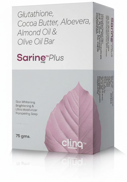 CLINQ Sarine Plus Soap – Glutathione, Cocoa Butter, Aloe Vera, Almond Oil & Olive Oil Bar (75g) Price in India