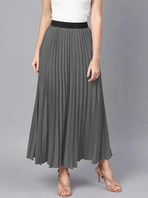ROYAL TAYLOR Solid Women Pleated Grey Skirt - Buy ROYAL TAYLOR