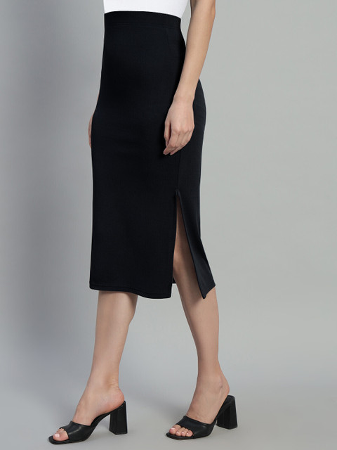 Doil Domec Solid Women Pencil Black Skirt
