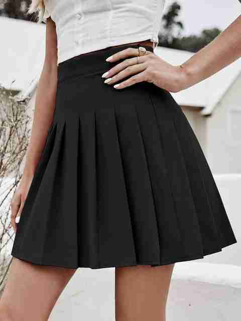UTF Solid Women Pleated Black Skirt - Buy UTF Solid Women