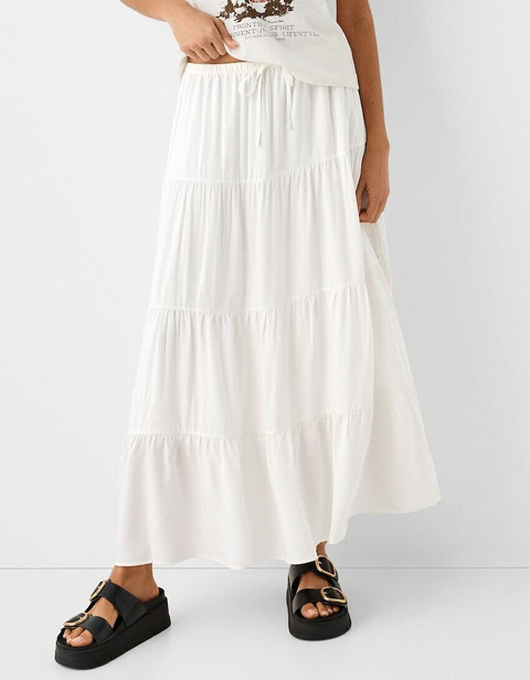 skart Solid Women Gathered White Skirt - Buy skart Solid