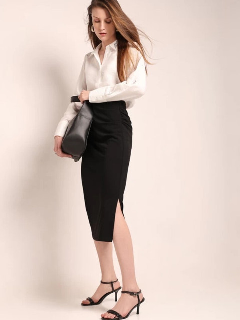 Fashionez Solid Women Pencil Black Skirt