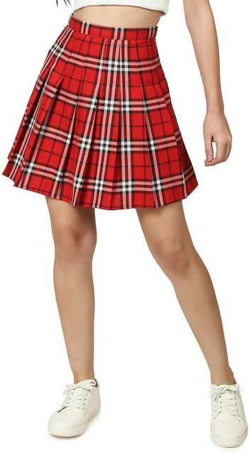 KLART Checkered Women Pleated Red Skirt Buy KLART Checkered