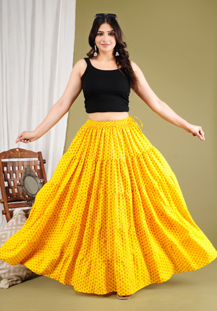 skart Printed Women Flared Yellow Skirt