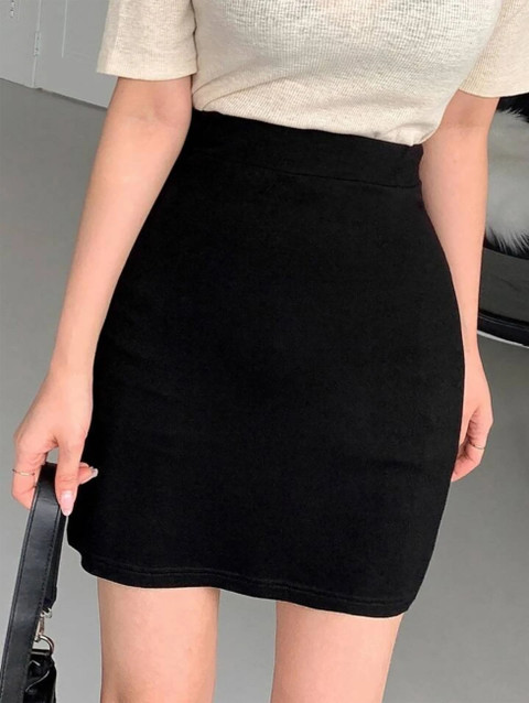 Maheshvi Solid Women Pencil Black Skirt