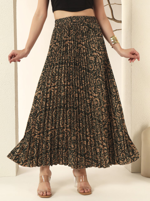 OTABU Printed Women Pleated Green Skirt