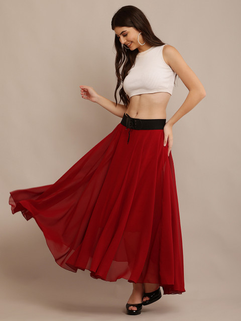 Raabta Fashion Solid Women Flared Maroon Skirt