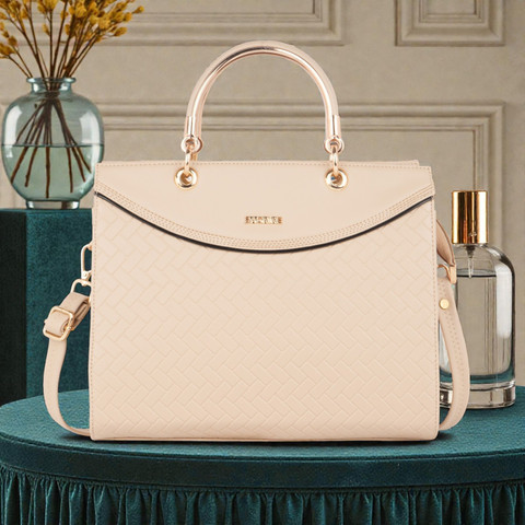 Bagnine Beige Shoulder Bag Designer Textured Satchel Purse