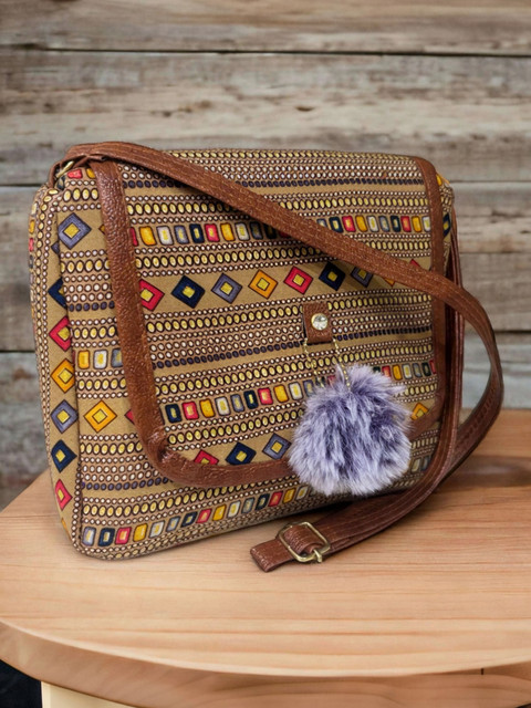 mas navi Brown Sling Bag Imported Fabric Vegan Leather Fashion Bags