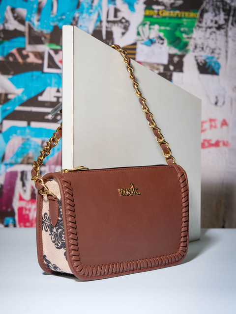 ZOUK White Sling Bag Aalya Baguette Mughal Motif