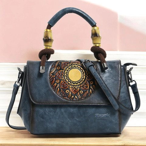 Exotic Premium Blue Satchel Vintage Retro Embossed Sling Bag