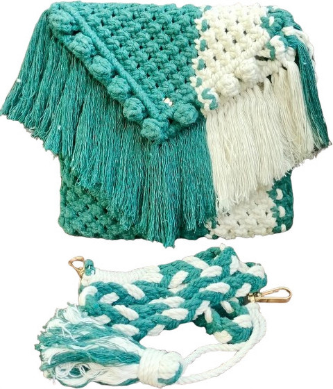 Handcrafted Teal Crochet Bag with Multicolor Strap Multicolor Wayuu Crochet Bag – Handmade Boho Statement – Wuitusu main image 3