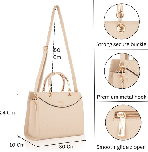 Bagnine Beige Shoulder Bag Designer Textured Satchel Purse