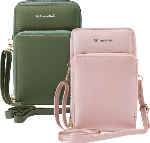 NFI essentials Pink, Green Sling Bag Girls Women's Multipocket