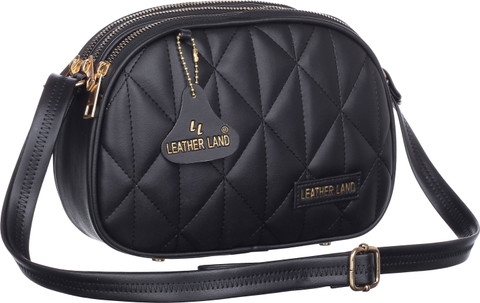 Leather Land Black, Gold Sling Bag ZIPPER