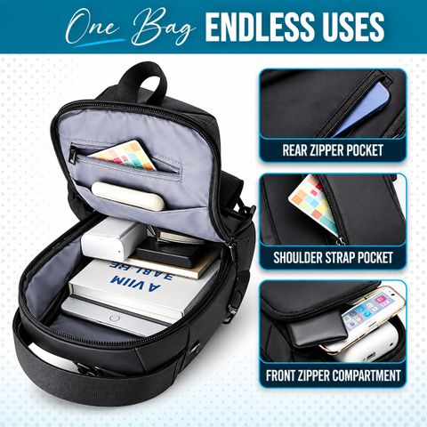 HappenWell Black Men Sling Bag Sling Bag For Men Shoulder Crossbody Bag Anti-Theft For Travel with USB Charging - Image 8