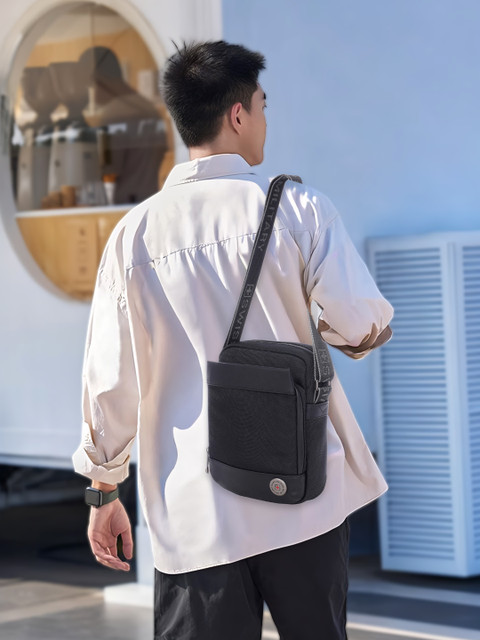 SWISS MILITARY Black Sling Bag POPPER Polyester Sling Bag with