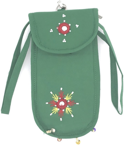 SriAoG Green Sling Bag Handmade Cotton Sling Bags for Mobile Phone