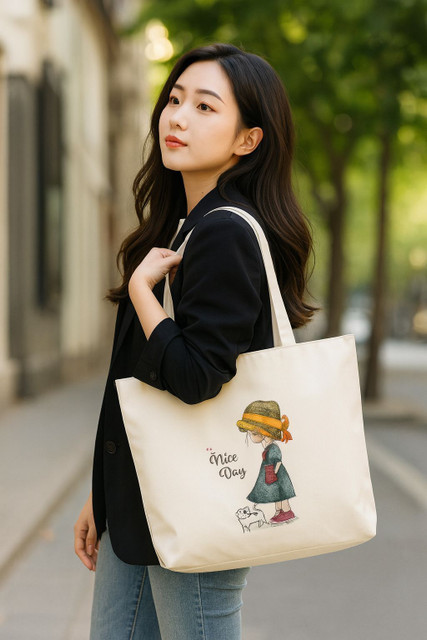 HSR White Tote Tote Bags For Women Girls Canvas Handbag Zipper Large bag  Fashion Bag All Usable