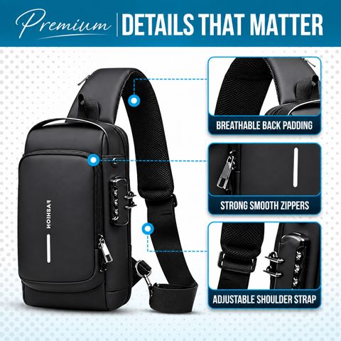 HappenWell Black Men Sling Bag Sling Bag For Men Shoulder Crossbody Bag Anti-Theft For Travel with USB Charging - Image 7