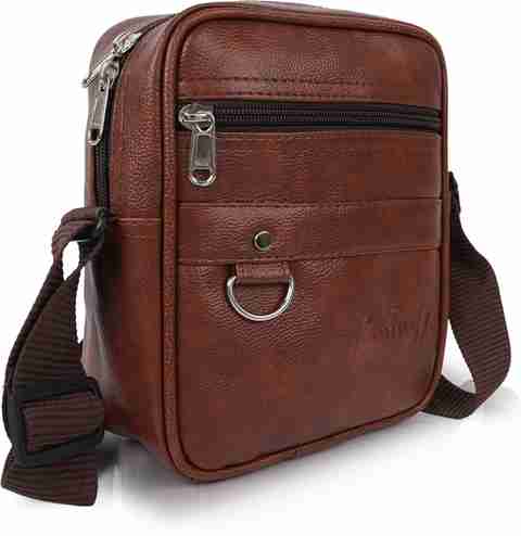 Romofy Tan Sling Bag Classy Synthetic Leather Sling Crossbody Travel Office  Side Shoulder Bag for Men