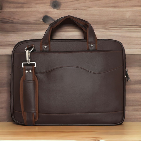 Pramadda Pure Luxury Brown Shoulder Bag Classic Vegan Leather 16 inch Sleek  Laptop Messenger Hand Bag for Men Women Faux Leather Shoulder File Bags 