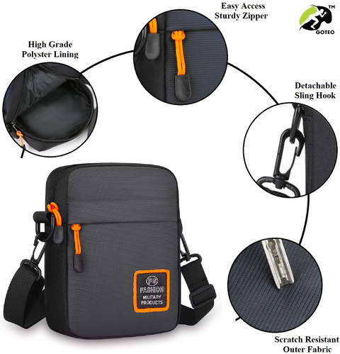 GOTEO Grey Sling Bag Sling Crossbody Bag Mobile Phone Passport