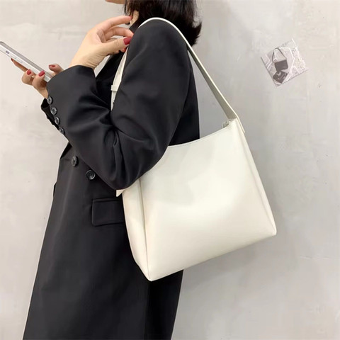 Osman White Tote PU Leather Tote Bag for Women Female Large