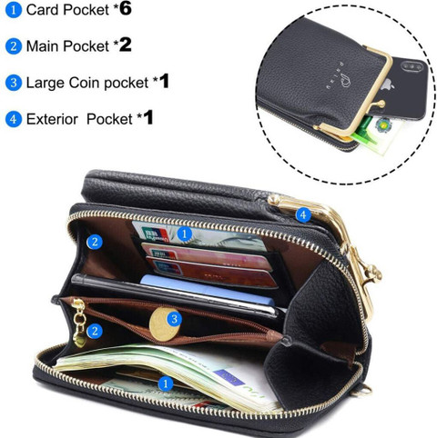 PALAY Black Shoulder Bag Women Crossbody Phone Bag Ladies Wallet Small Soft  PU Leather Cell Phone Purse