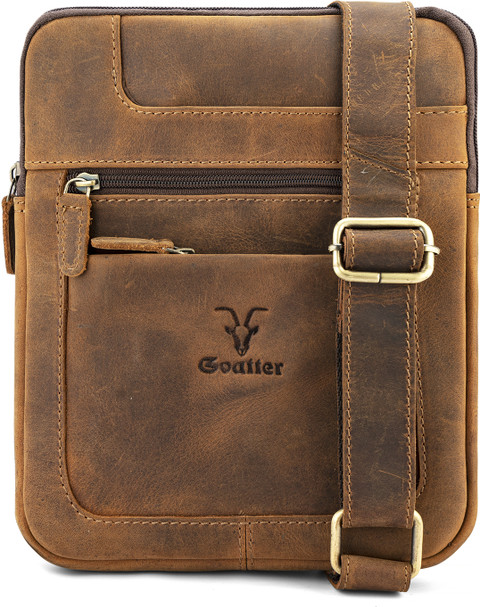 Goatter Brown Sling Bag Genuine Leather Slim Design Multi Pocket