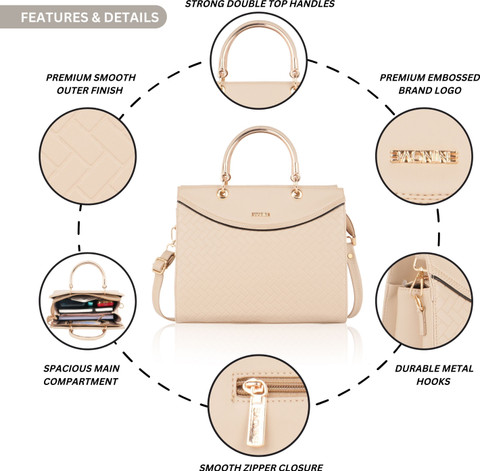 Bagnine Beige Shoulder Bag Designer Textured Satchel Purse