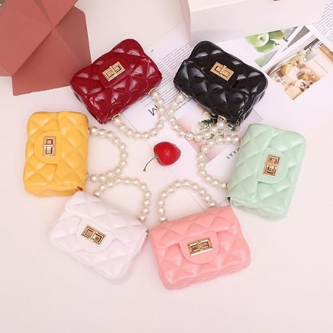 sen store Multicolor Shoulder Bag Small Pearl Handbags Kids Jelly Purse Bag  With Chains